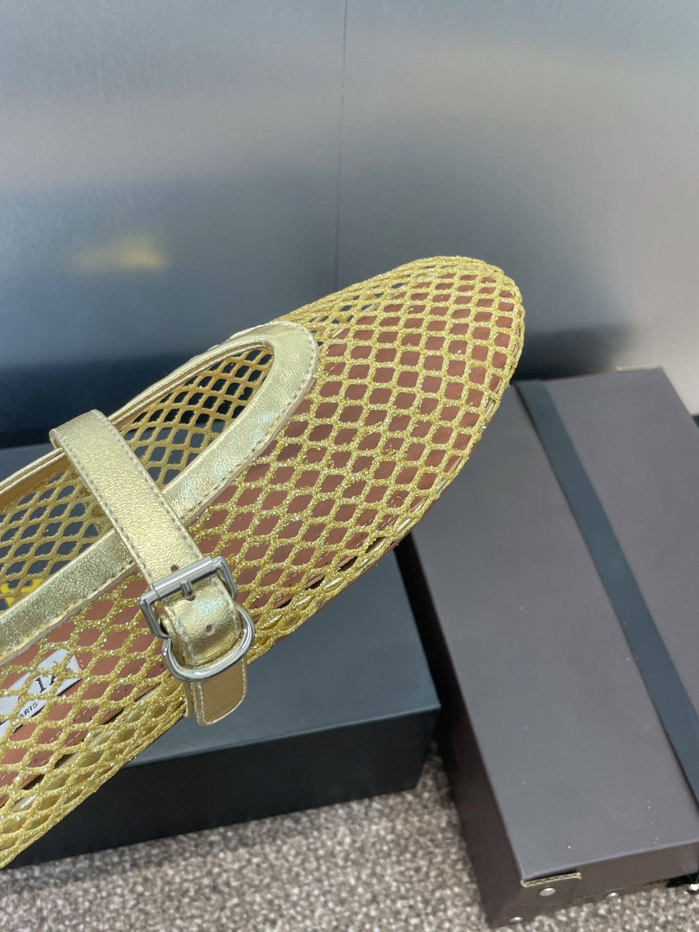 ALAIA MARY JANE FLAT 25S IN GOLD MESH CALFSKIN