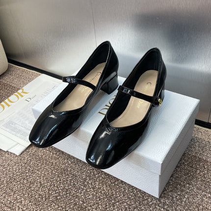 DIOR 25S ROUND-TOE MARY JANE BALLET FLATS IN BLACK CALFSKIN