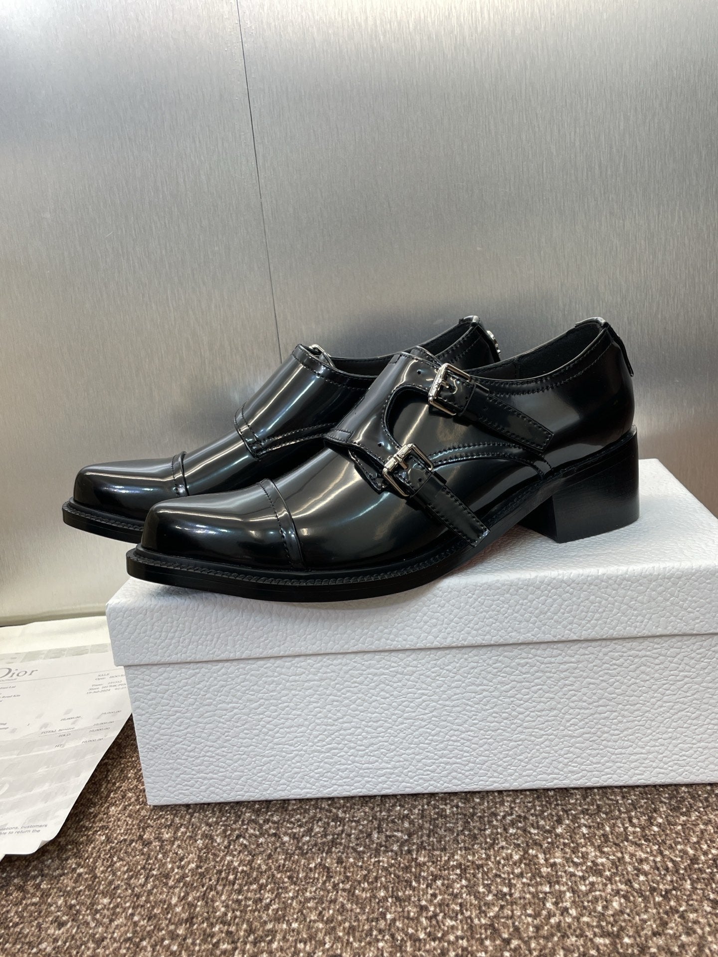 DIOR 25S D-IVIERA SERIES LOW-CUT DEEP VAMP LOAFERS 35MM IN BLACK GLOSSY CALFSKIN
