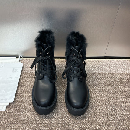 DIOR 25S D-MAJOR ANKLE BOOTS WICKER STYLE 35MM IN BLACK CALFSKIN AND FUR