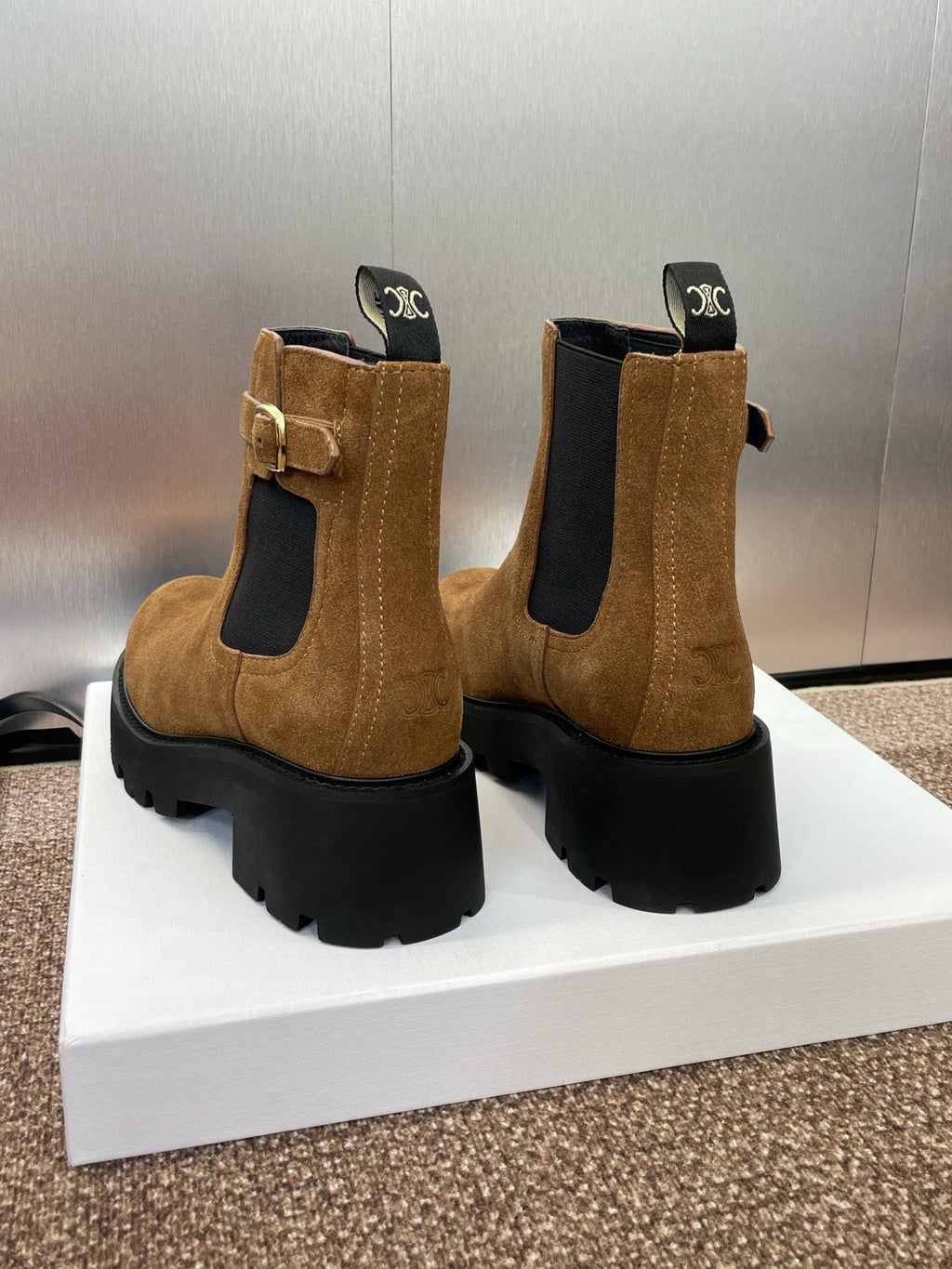 CELINE 26S ANKLE BOOTS 45 MM IN BROWN SUEDE