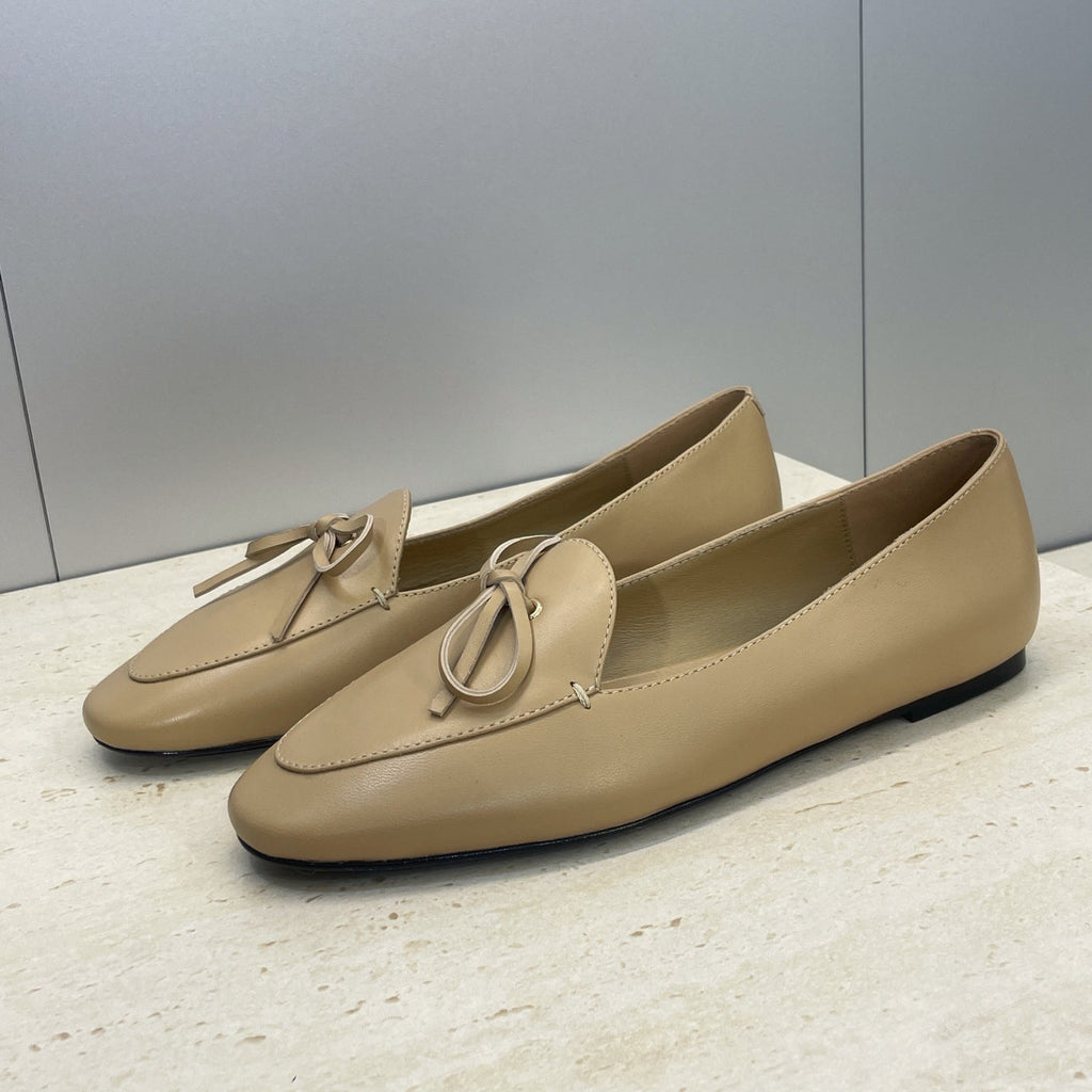CELINE 26S BALLET FLATS IN DARK BEIGE LAMBSKIN WITH BOW