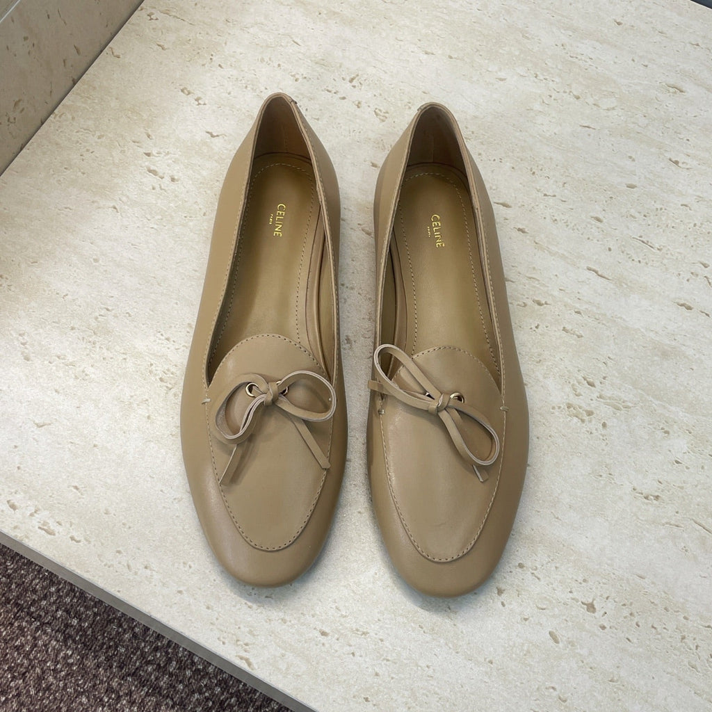 CELINE 26S BALLET FLATS IN DARK BEIGE LAMBSKIN WITH BOW