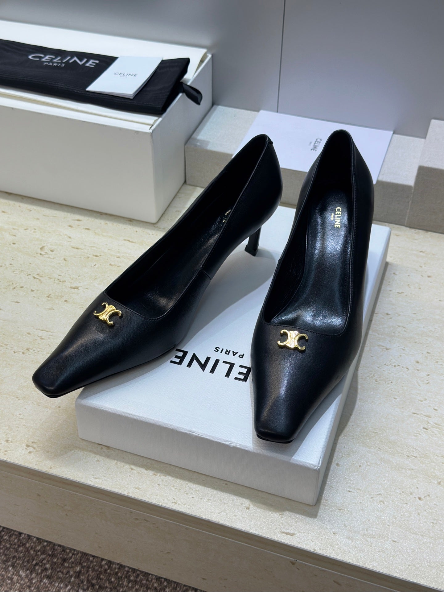 CELINE 26S HIGH HEELS 65 MM IN BLACK CALFSKIN