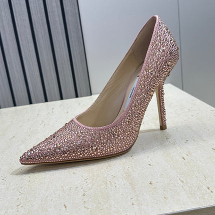 JIMMY CHOO 26S HIGH HEELS 95 MM IN PINK ROSE GOLD CRYSTAL-EMBELLISHED