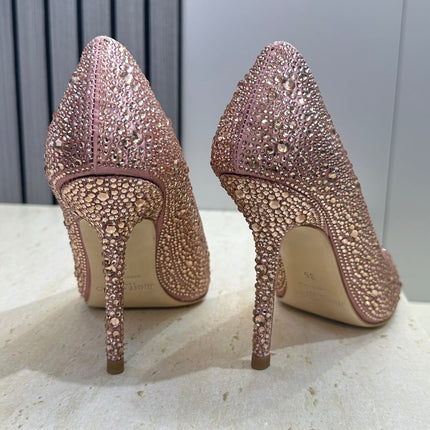 JIMMY CHOO 26S HIGH HEELS 95 MM IN PINK ROSE GOLD CRYSTAL-EMBELLISHED