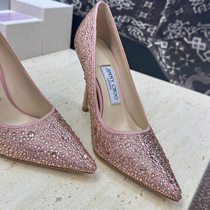 JIMMY CHOO 26S HIGH HEELS 95 MM IN PINK ROSE GOLD CRYSTAL-EMBELLISHED