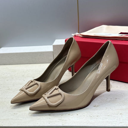 VALENTINO 26S HIGH HEELS 80 MM IN BEIGE PATENT CALFSKIN
