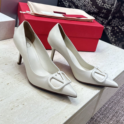 VALENTINO 26S HIGH HEELS 80 MM IN CREAM WHITE CALFSKIN