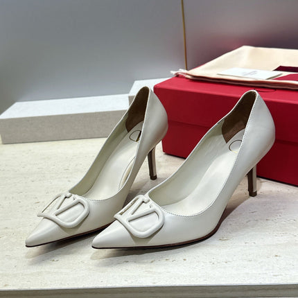 VALENTINO 26S HIGH HEELS 80 MM IN CREAM WHITE CALFSKIN
