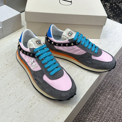 VALENTINO 26S BUTTERFLY EMBROIDERED SNEAKERS IN GREY SUEDE & PINK FABRIC
