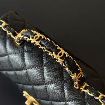 CHANEL 25S FLAP BAG 20 CM IN BLACK CAVIAR LEATHER WITH GOLD HARDWARE