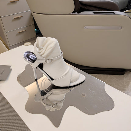 OPEN TOE STRAPPY HIGH HEEL IN WHITE CALFSKIN