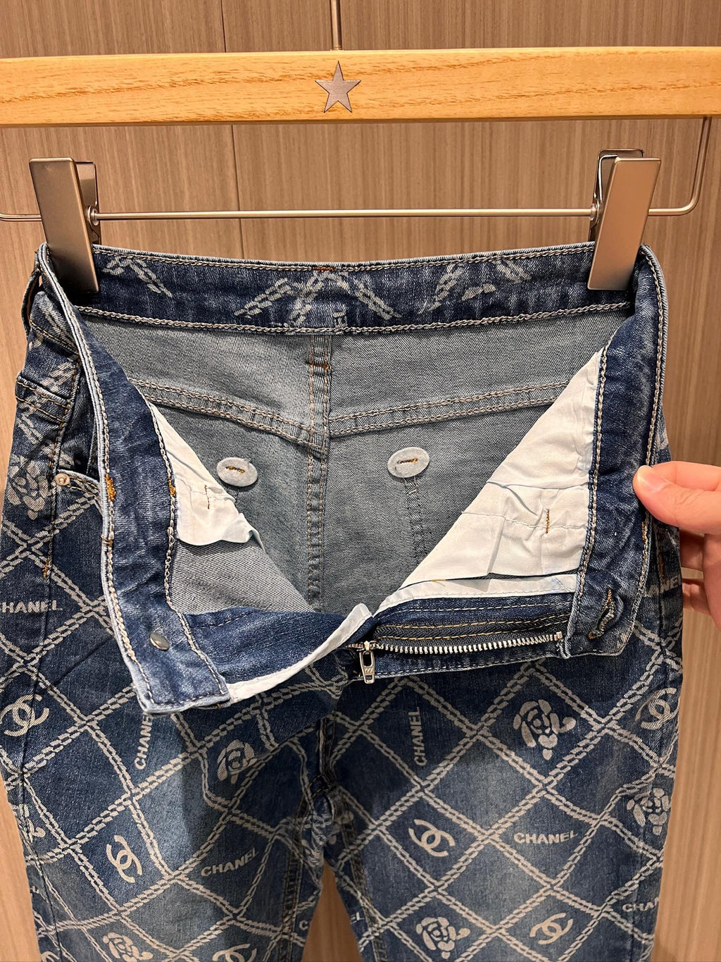 CC Diamond Double C Print Flared Jeans Blue Cotton