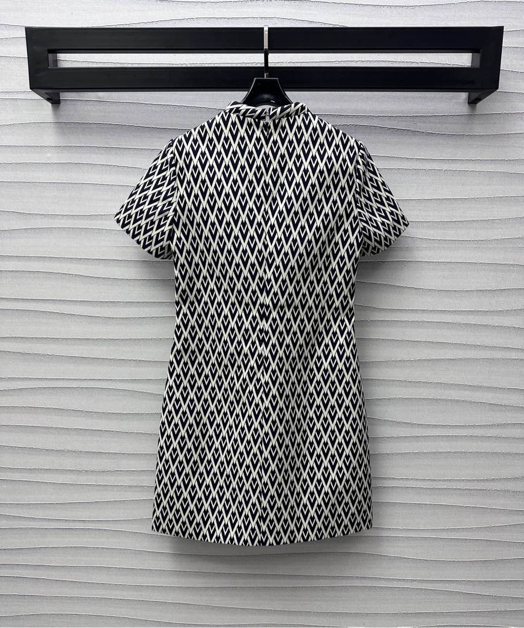 Valentino Black White Short Dress In Toute La V Jacquard