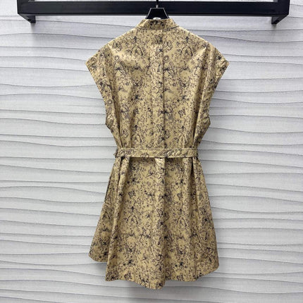 CD Short Belted Shirtdress Beige Cotton Gabardine with Black Motif