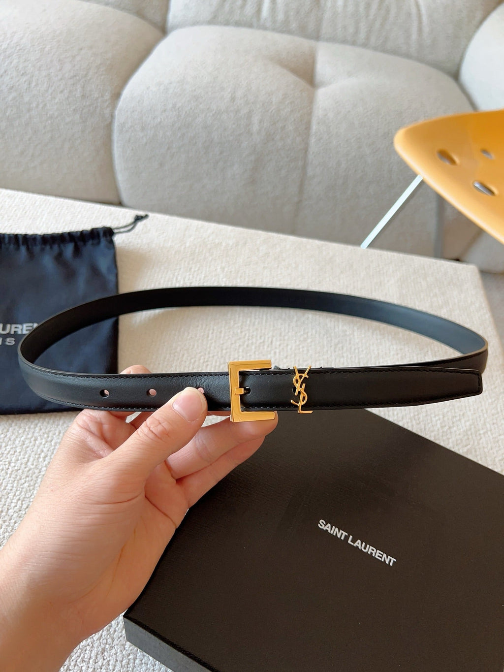 YSL 25S BELT 20 MM IN BLACK CALFSKIN 588783