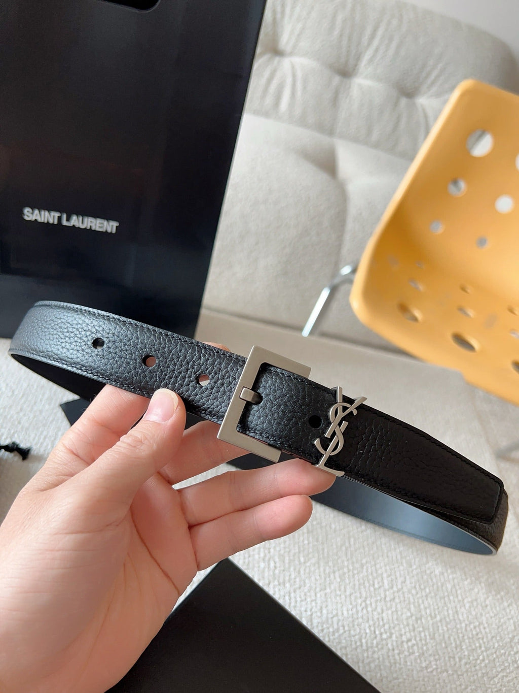 YSL 25S BELT 30 MM IN BLACK CALFSKIN 571014