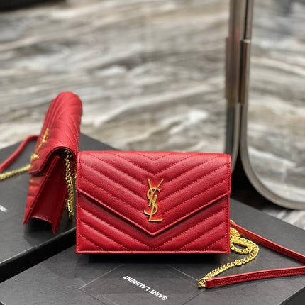 YL WOC 19 RED CHEVERON CAVIAR GOLD HARDWARE