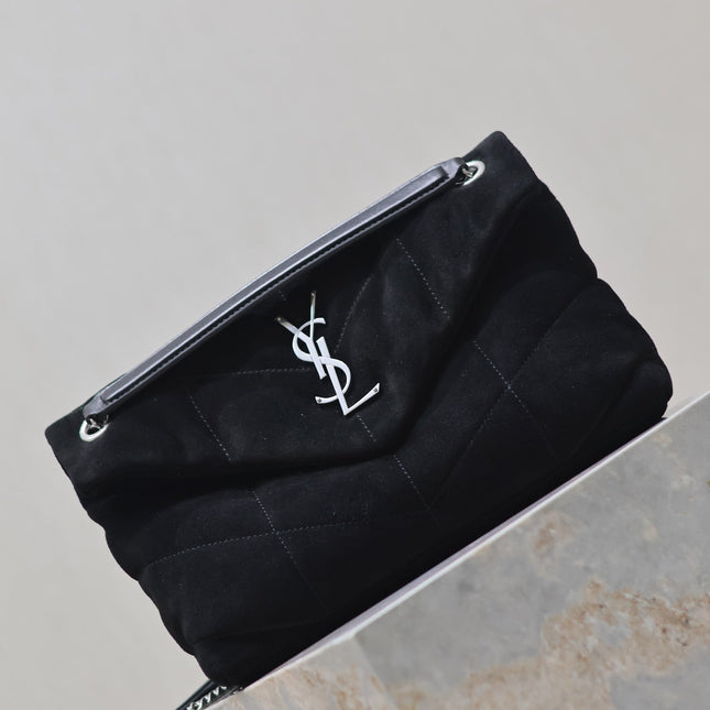 PUFFER SMALL 29 IN BLACK SUEDE SILVER HARDWARE