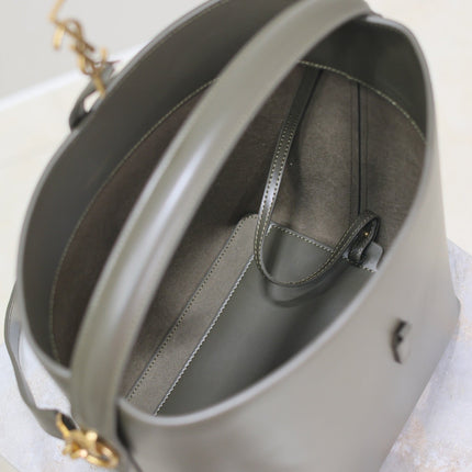 YSL 25S LE 5 À 7 BUCKET 26 IN DARK OLIVE CALFSKIN GOLD HARDWARE