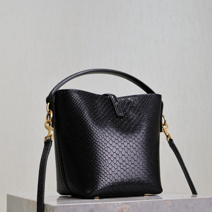 YSL 25S LE 37 20 IN BLACK SNAKE EMBOSSED CALFSKIN GOLD HARDWARE