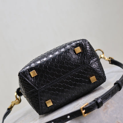 YSL 25S LE 37 BUCKET 15 IN BLACK SNAKE EMBOSSED CALFSKIN GOLD HARDWARE