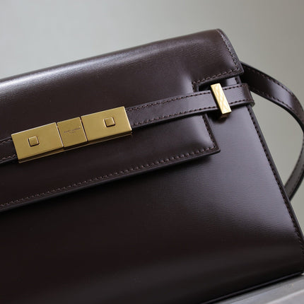 YSL 25S MANHATTAN SMALL 24 IN ROUGE CABERNET CALFSKIN GOLD HARDWARE