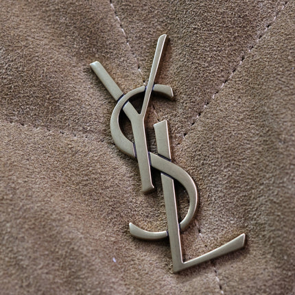 YSL 25S LOULOU PUFFER MINI 23 IN TAN BROWN SUEDE GOLD HARDWARE
