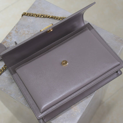 YSL 25S SUNSET MM 25 IN GRAYISH PURPLE CALFSKIN GOLD HARDWARE