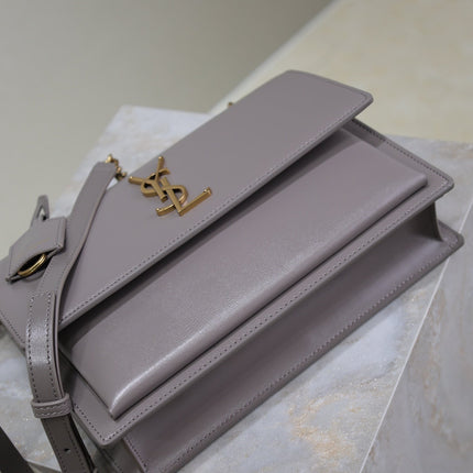 YSL 25S SUNSET MM 25 IN GRAYISH PURPLE CALFSKIN GOLD HARDWARE