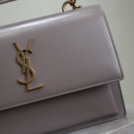 YSL 25S SUNSET MM 25 IN GRAYISH PURPLE CALFSKIN GOLD HARDWARE