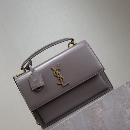 YSL 25S SUNSET MM 25 IN GRAYISH PURPLE CALFSKIN GOLD HARDWARE