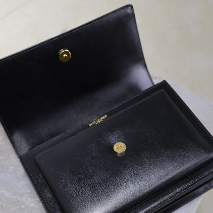 YSL 25S SUNSET BAG 22 IN BLACK CALFSKIN GOLD HARDWARE