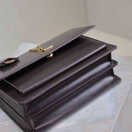 YSL 25S SUNSET BAG 22 IN DARK PURPLE CALFSKIN GOLD HARDWARE