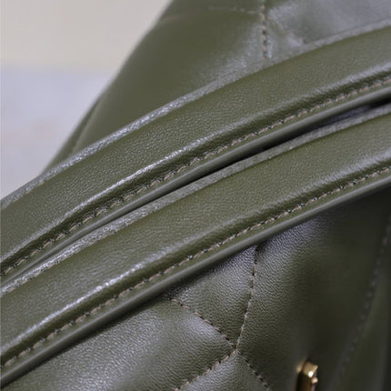 YSL 25S LOULOU PUFFER GM 35 IN DARK OLIVE CALFSKIN GOLD HARDWARE