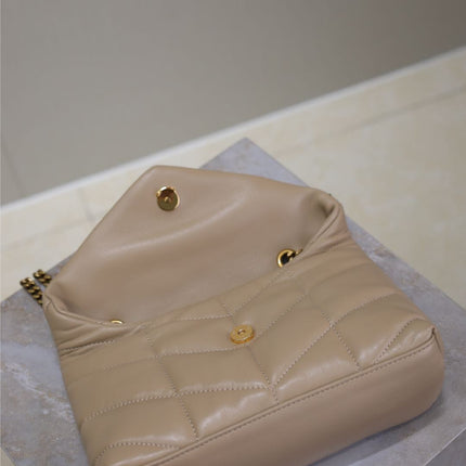 YSL 25S LOULOU PUFFER MINI 23 IN BROWN CALFSKIN GOLD HARDWARE