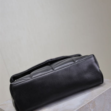 YSL 25S LOULOU PUFFER MM 29 IN BLACK CALFSKIN BLACK HARDWARE