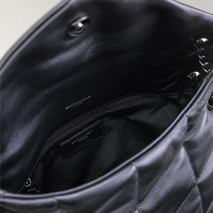 YSL 25S LOULOU PUFFER MM 29 IN BLACK CALFSKIN BLACK HARDWARE