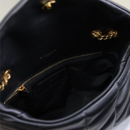 YSL 25S LOULOU PUFFER MINI 23 IN BLACK CALFSKIN GOLD HARDWARE