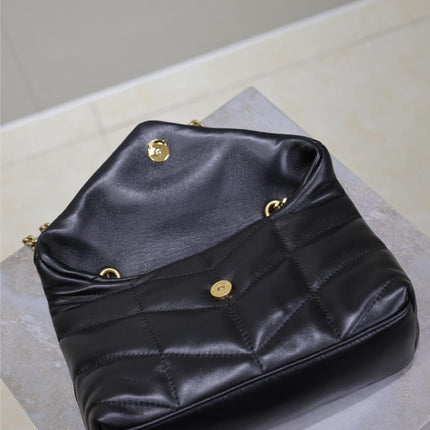 YSL 25S LOULOU PUFFER MINI 23 IN BLACK CALFSKIN GOLD HARDWARE
