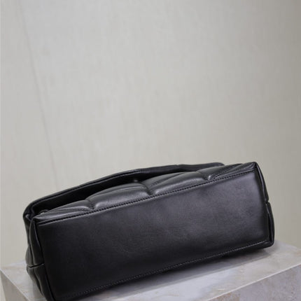 YSL 25S LOULOU PUFFER MM 29 IN BLACK CALFSKIN SILVER HARDWARE