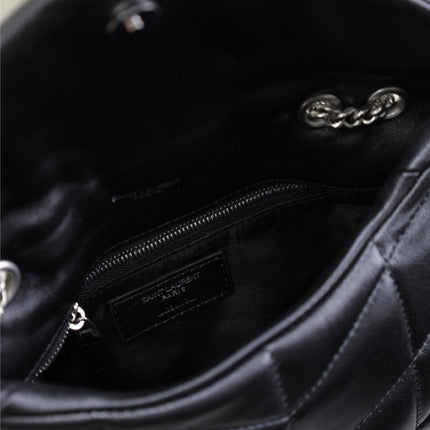 YSL 25S LOULOU PUFFER MINI 23 IN BLACK CALFSKIN SILVER HARDWARE