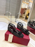 VALENTINO 26S BALLET FLATS IN BLACK CRYSTAL-EMBELLISHED MESH