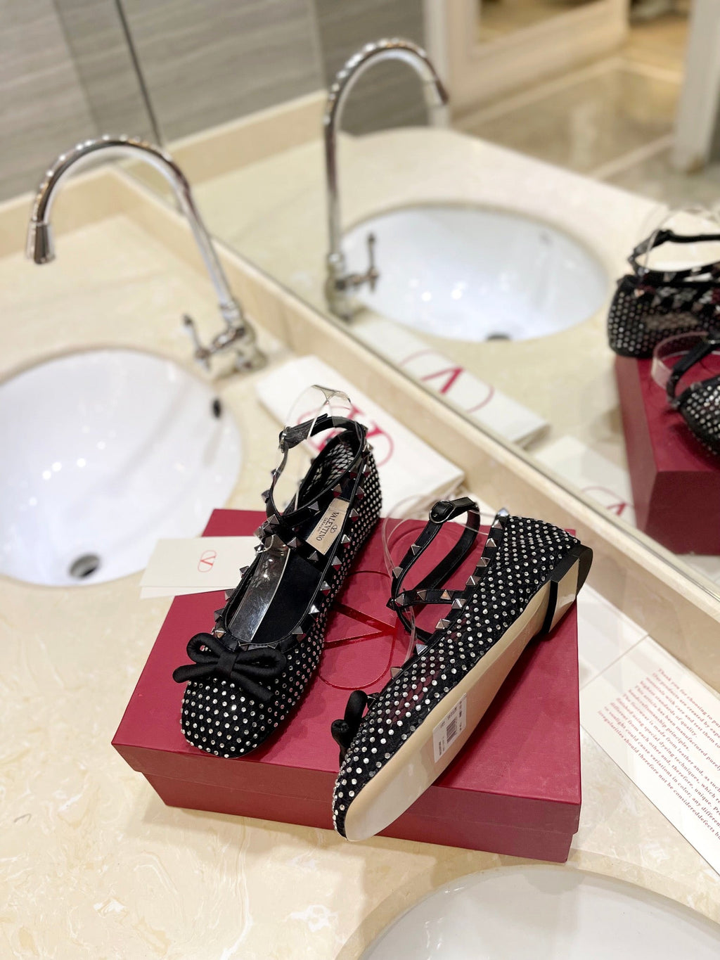 VALENTINO 26S BALLET FLATS IN BLACK CRYSTAL-EMBELLISHED MESH