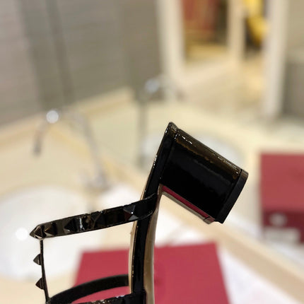 VALENTINO 26S ROCKSTUD CAGED HEELED SANDALS 60 MM IN BLACK PATENT CALFSKIN