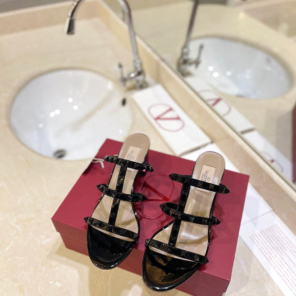 VALENTINO 26S ROCKSTUD CAGED HEELED SANDALS 60 MM IN BLACK PATENT CALFSKIN