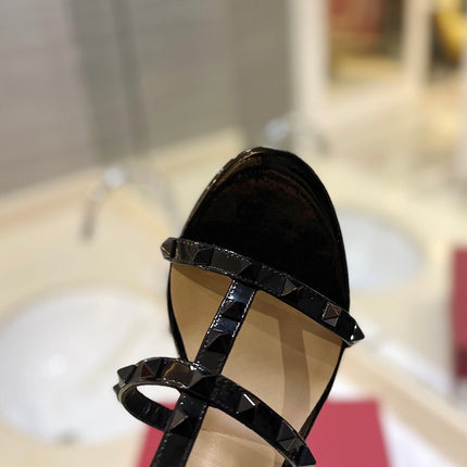 VALENTINO 26S ROCKSTUD CAGED HEELED SANDALS 60 MM IN BLACK PATENT CALFSKIN
