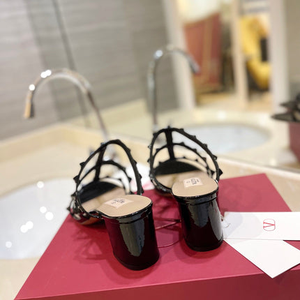 VALENTINO 26S ROCKSTUD CAGED HEELED SANDALS 60 MM IN BLACK PATENT CALFSKIN