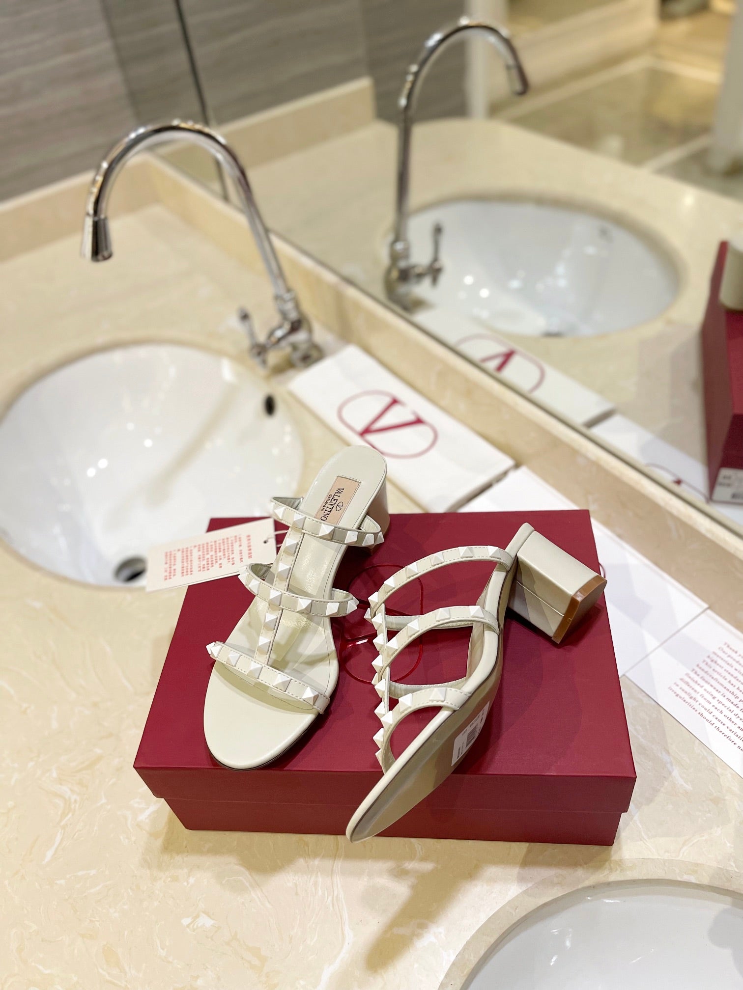 VALENTINO 26S ROCKSTUD CAGED HEELED SANDALS 60 MM IN CREAM WHITE CALFSKIN